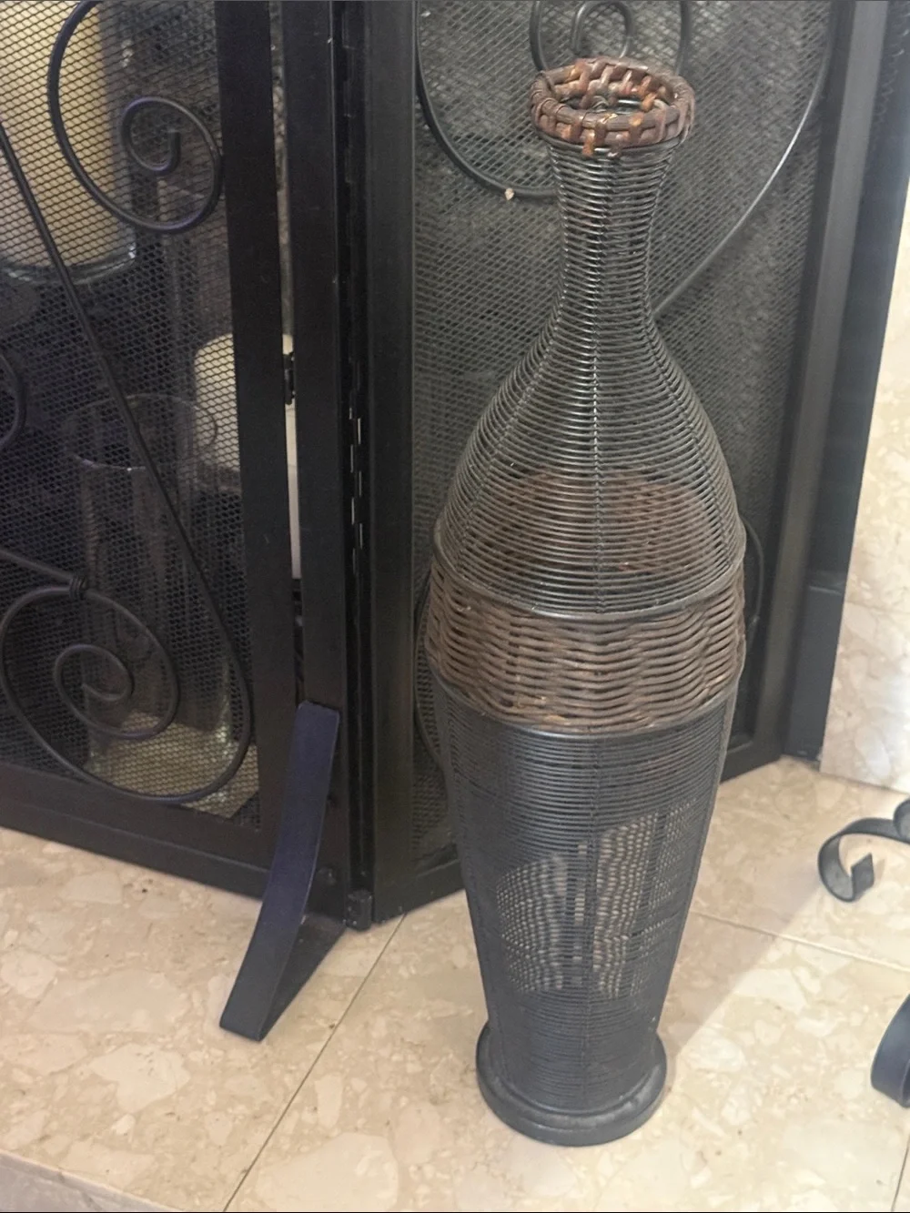 Decorative Woven Floor Vase - Black and Brown